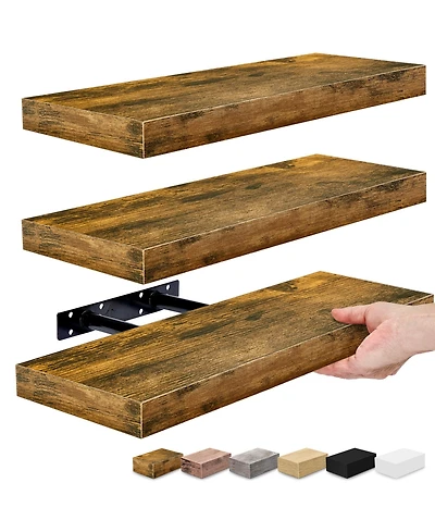 Sorbus 3 Pack 16 Inch Coastal Rectangle Floating Shelves - for Home DAcor to Display Trophies, Books, Frames, and more (Maple)