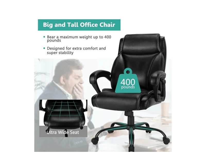 Sugift 400 Pounds Big and Tall Adjustable High Back Leather Office Chair