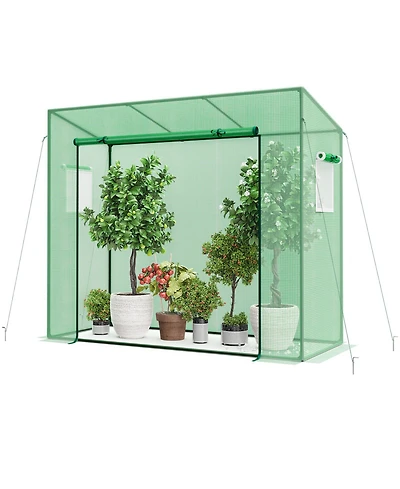 Slickblue Outdoor Portable Walk-in Greenhouse with Pe Cover Heavy-Duty Metal Frame Roll-up Zipper Door