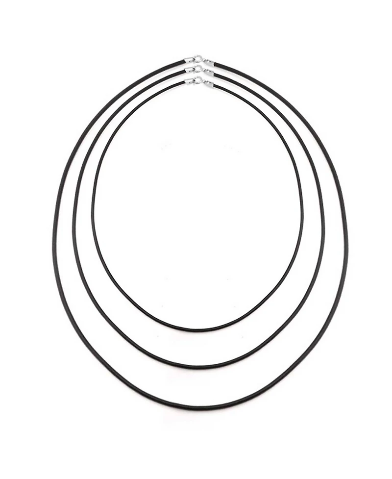 Bling Jewelry Set of Three 16 18 20 Inch Black Rubber Necklace Pendant Cord Sterling Silver