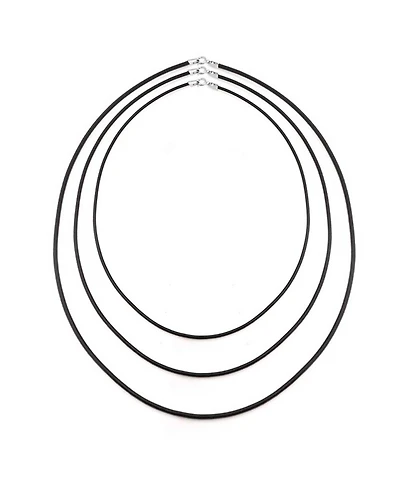 Bling Jewelry Set of Three 16 18 20 Inch Black Rubber Necklace Pendant Cord Sterling Silver