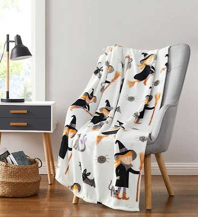 Kate Aurora Halloween Witches, Black Cats & Bats Ultra Soft & Plush Oversized Accent Throw Blanket