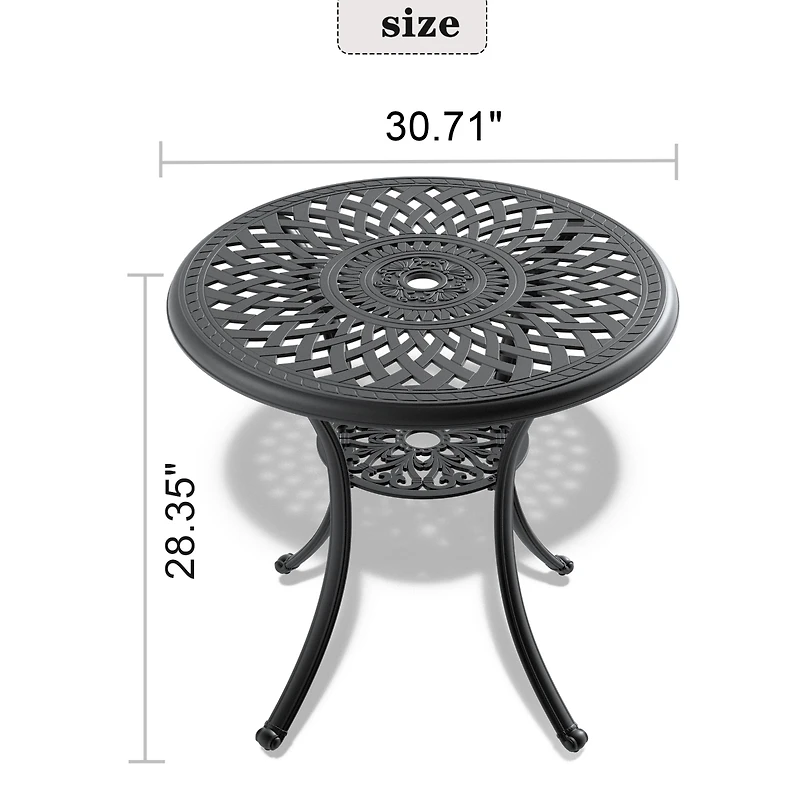 Streamdale 30.71" Cast Aluminum Patio Table with Umbrella Hole