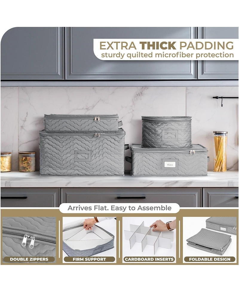 Sorbus Quilted China Platter Storage Case with Handles & Felt Dividers (Gray)