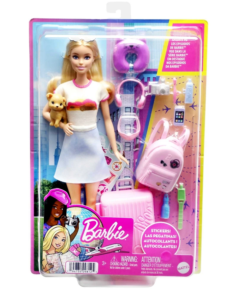 Barbie Doll and Accessories, Travel Set with Puppy