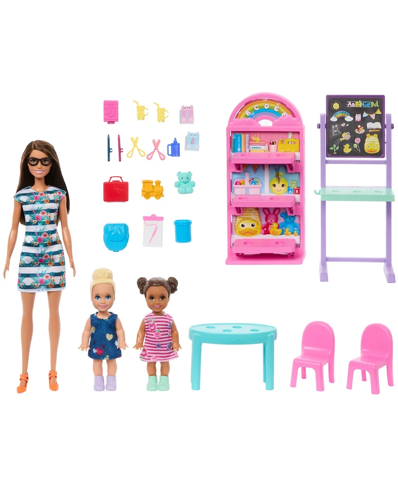 Barbie I Love School Classroom Playset with 1 Fashion Doll, 2 Small Dolls 20+ Accessories