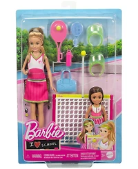 Barbie Stacie Chelsea Tennis Playset with 2 Dolls, Net 5+ Accessories, Moving Ball Action