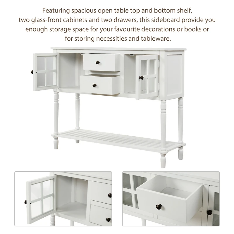 Sideboard Console Table With Bottom Shelf, Farmhouse Wood/Glass Buffet Storage Cabinet Living