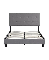 Full Size Upholstered Platform Bed Frame With Modern Button Tufted Linen Fabric Headboard