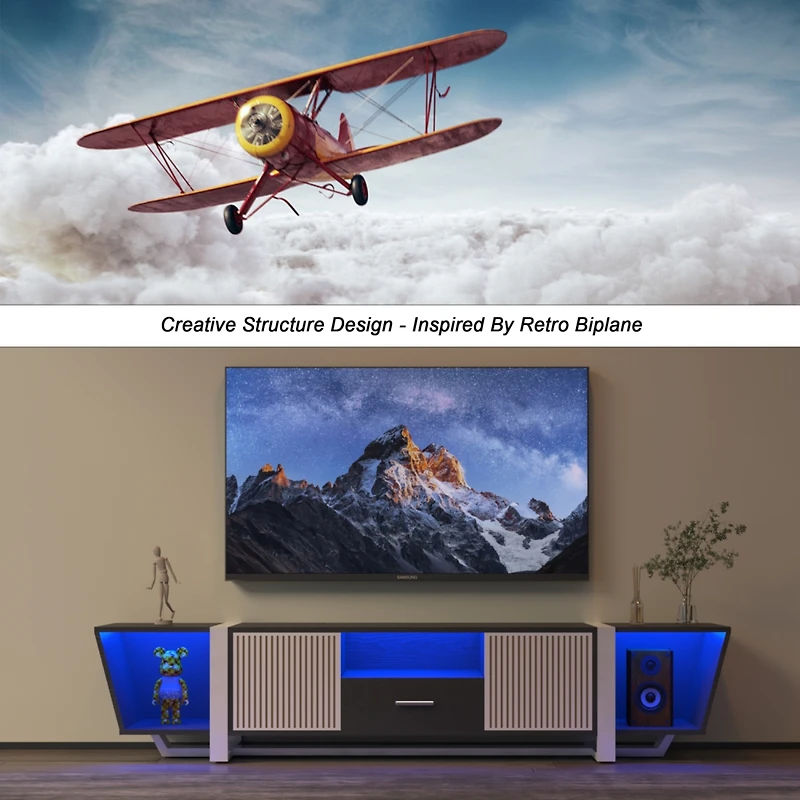 Streamdale Biplane Shape Led Tv Stand with Remote Control Lights