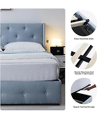 Simplie Fun Queen Bed Frame with Storage & Usb Ports