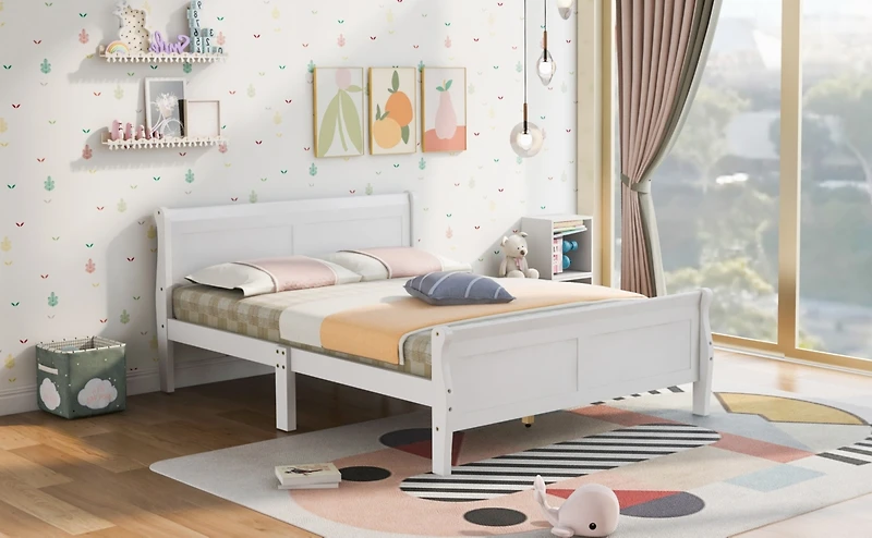 Streamdale Full Wood Platform Bed With Headboard And Wooden Slat Support