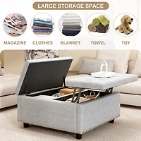 Simplie Fun Cotton Linen Square Chair with Storage