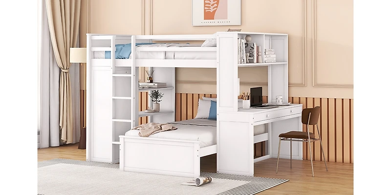 Streamdale Twin Loft Bed with Desk, Shelves, and Wardrobe