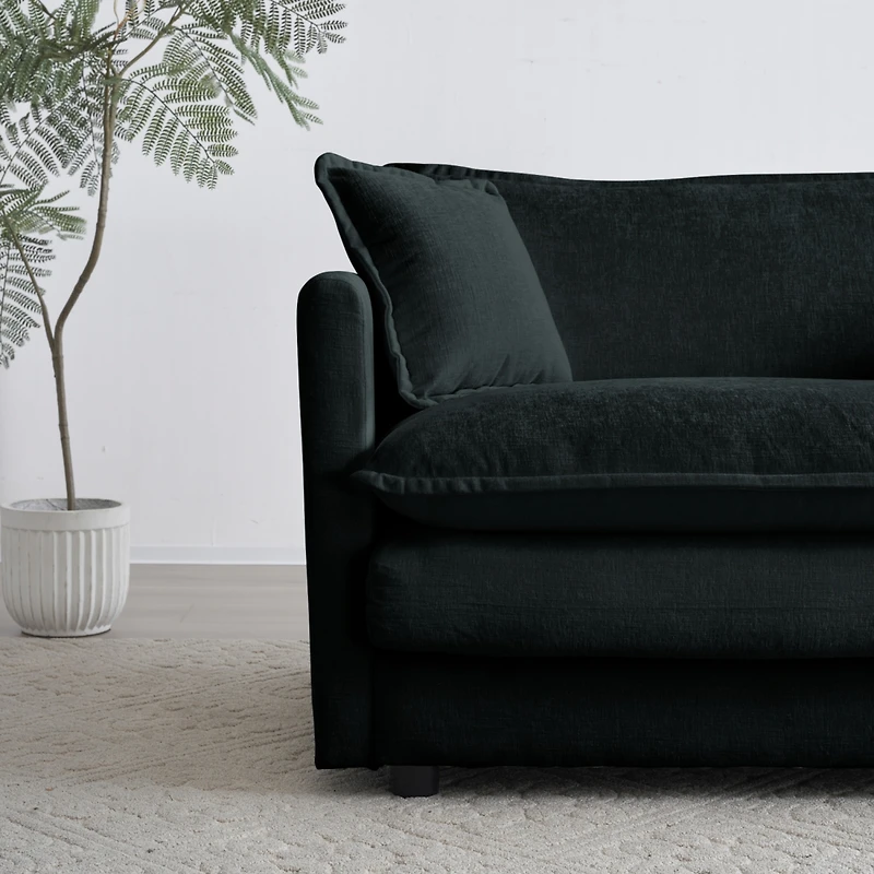 Black Chenille Ottoman Footrest for Sofa