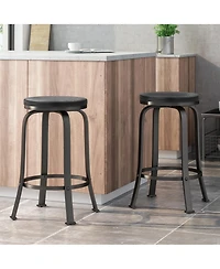 Streamdale Modern Industrial Swivel Counter Stool with Faux Wood Seat
