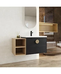 40" Wall-Mounted Vanity with Soft-Close Doors, Ceramic Basin, and Storage