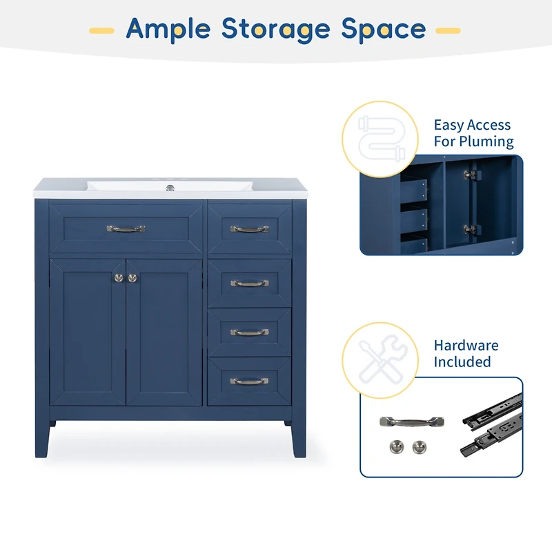 Streamdale 36" Blue Bathroom Vanity Base with Drawers