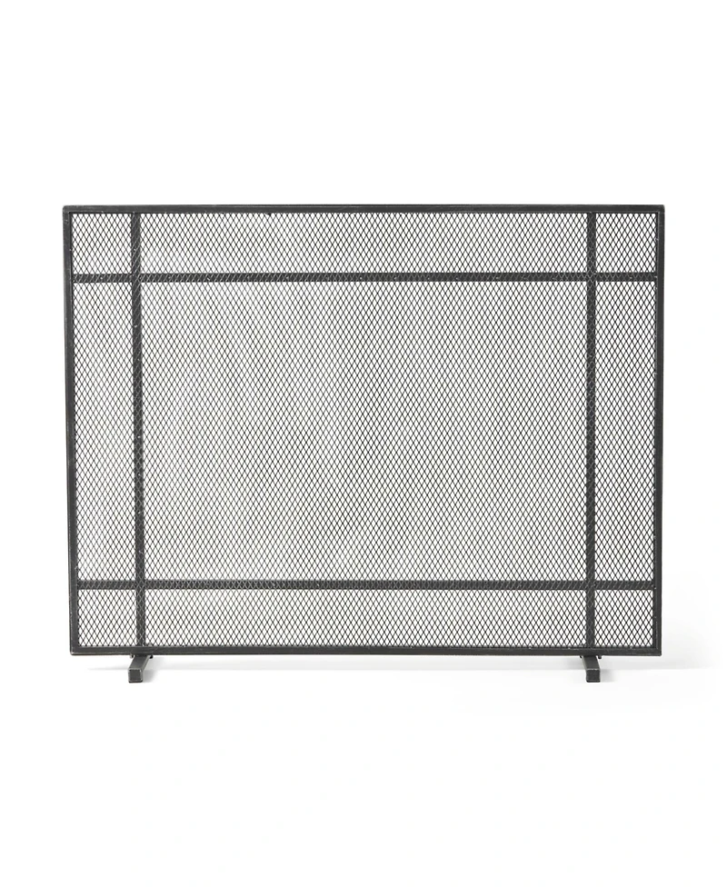 Streamdale Markus Modern Single Panel Black Brushed Silver Iron Firescreen