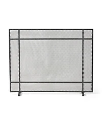 Streamdale Markus Modern Single Panel Black Brushed Silver Iron Firescreen
