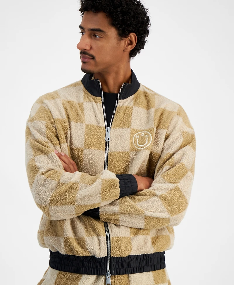 Hugo by Boss Men's Naliso Relaxed Fit Zip-Front Checkered Track Jacketed