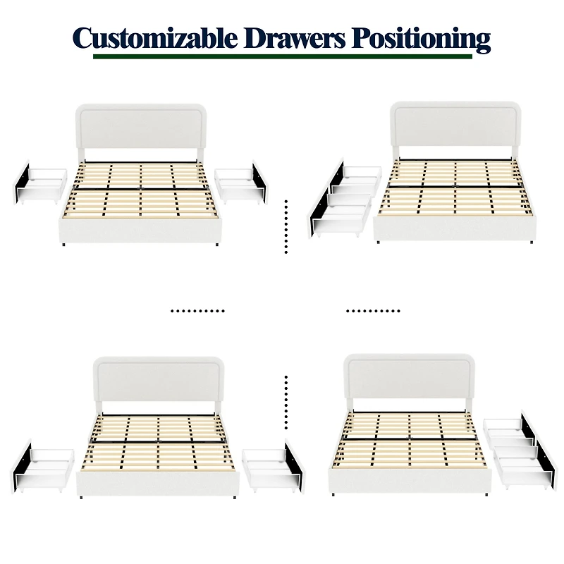 Streamdale Liv 2-Drawer Boucle Upholstered Bed with Tufted Headboard