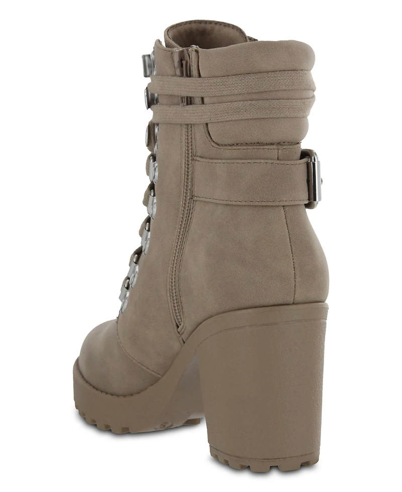 Mia Women's Annamaria Block Heel Lug Sole Biker Boots