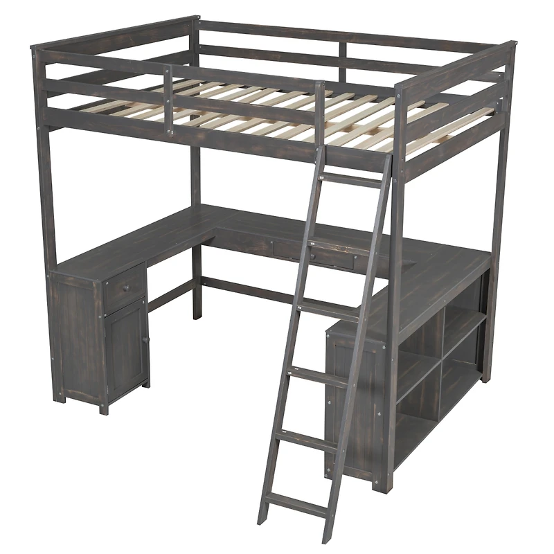 Streamdale U-Shape Loft Bed with Drawers and Shelves