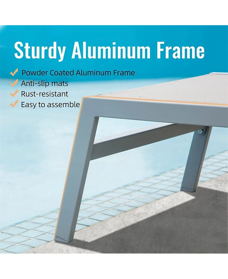 Simplie Fun 3-Piece Outdoor Aluminum Chaise Lounge Set