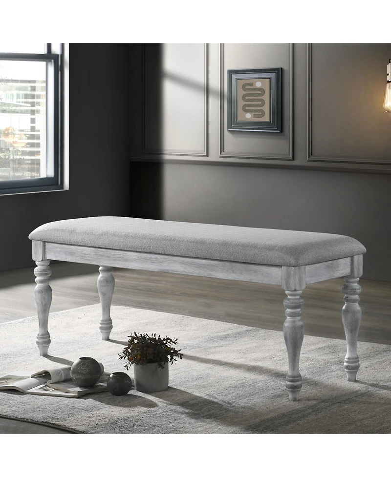 Streamdale Furniture Upholstered Turned Leg Dining Bench, Rustic White
