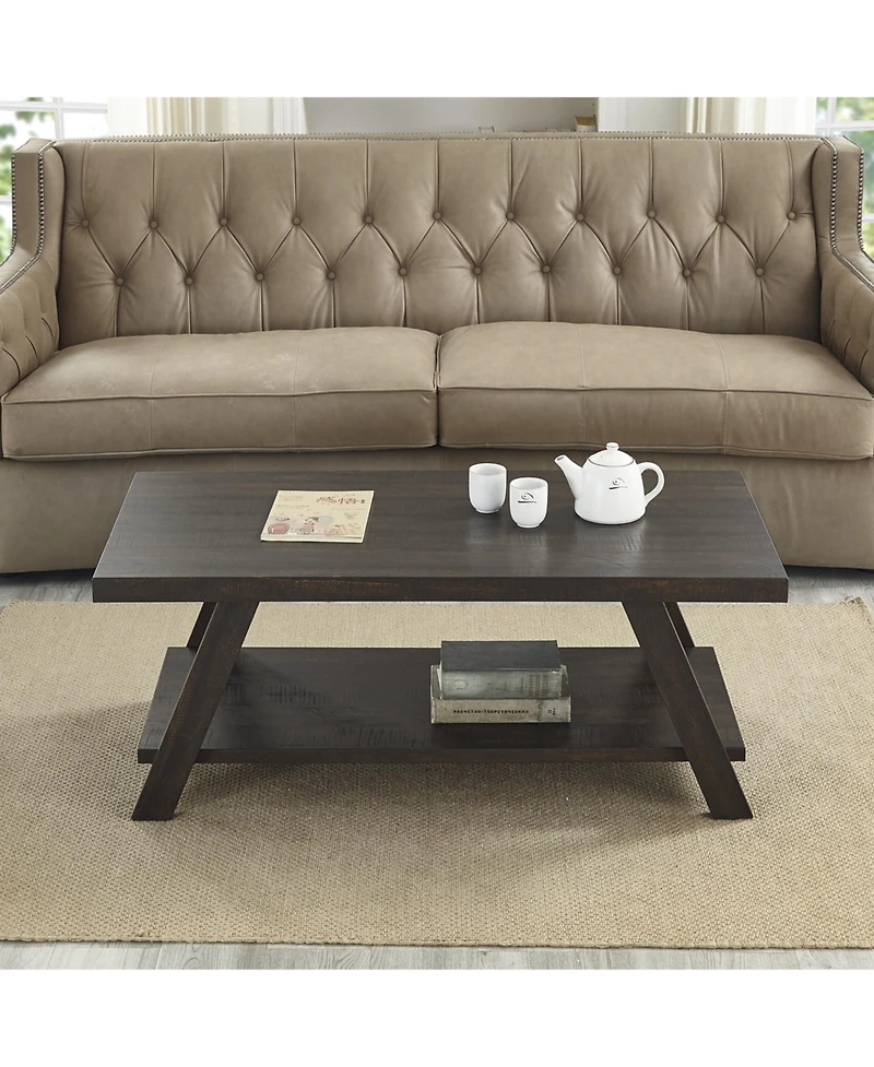 Streamdale Furniture Wood Shelf Coffee Table in Weathered Espresso