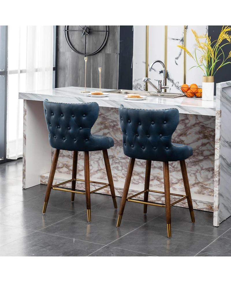 Streamdale Mid-Century Modern Suede-Like Counter Height Stools (Set of 2)