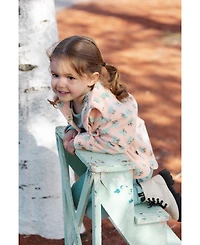 Deux par Toddler Girls Printed Polar Fleece Shirt Peach With Blue Flowers - Toddler|Child