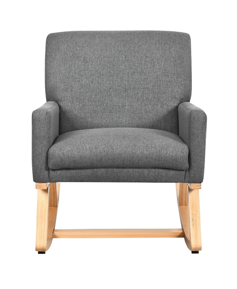 Gymax Mid Century Fabric Rocking Chair Upholstered Accent Armchair Lounge Gray