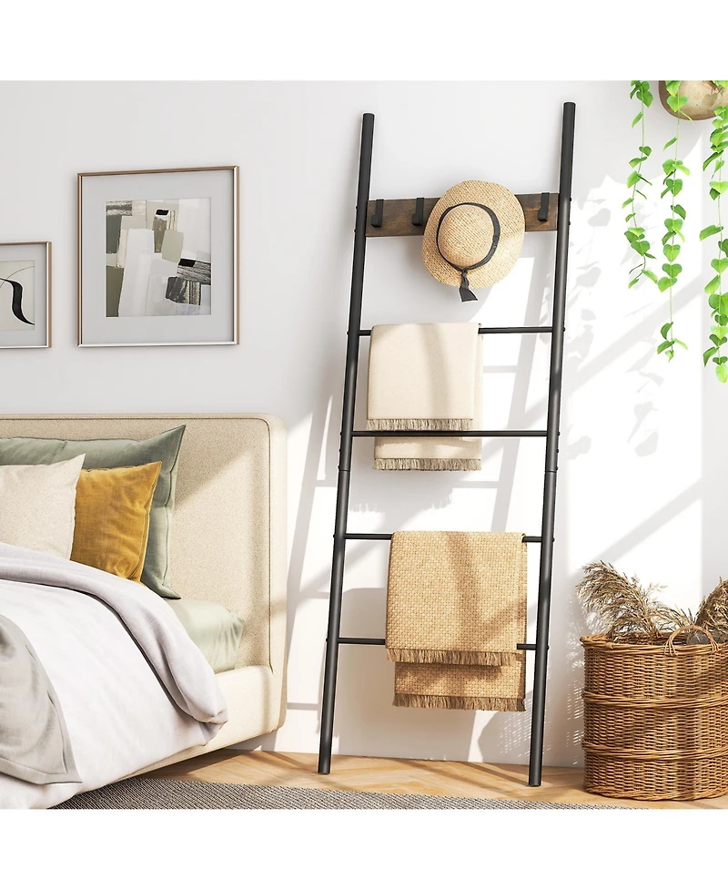 Sugift Wall-Leaning Decorative Blanket Holder with 5 Removable Hooks
