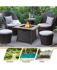 Givimo 35 Inch Propane Gas Fire Pit Table Wicker Rattan with Lava Rocks Pvc Cover