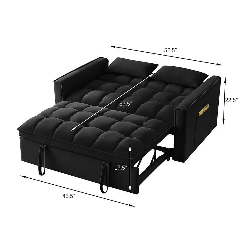 Streamdale Furniture 4-in-1 Space-Saving Velvet Loveseat Sofa Bed with Storage