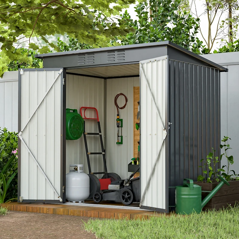 Sturdy and Tall 72" x 48" x 68" Black Shed with Double Hinged Door