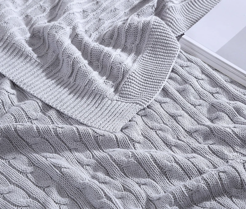 Kate Aurora University Living Ultra Soft & Plush Oversized "The Scholar" Cable Knit Cotton Accent Throw Blanket
