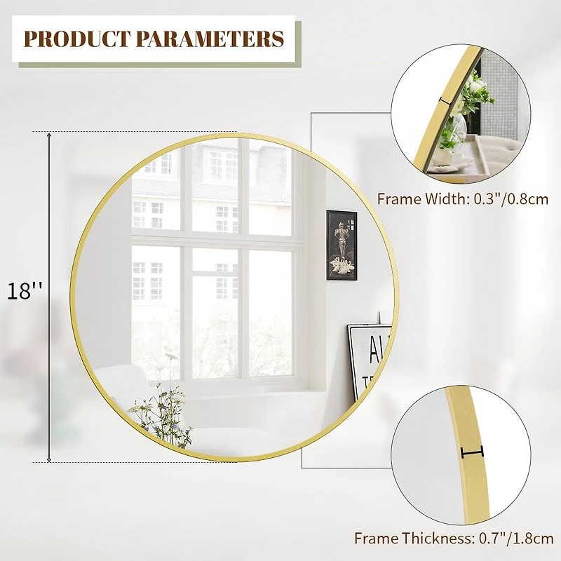 Homlux Round Wall Mounted Mirror 18"x18" in Black