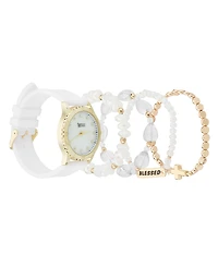 American Exchange Women's Matte White Silicone Strap Analog Watch 38mm with Stackable Bracelets Gift Set