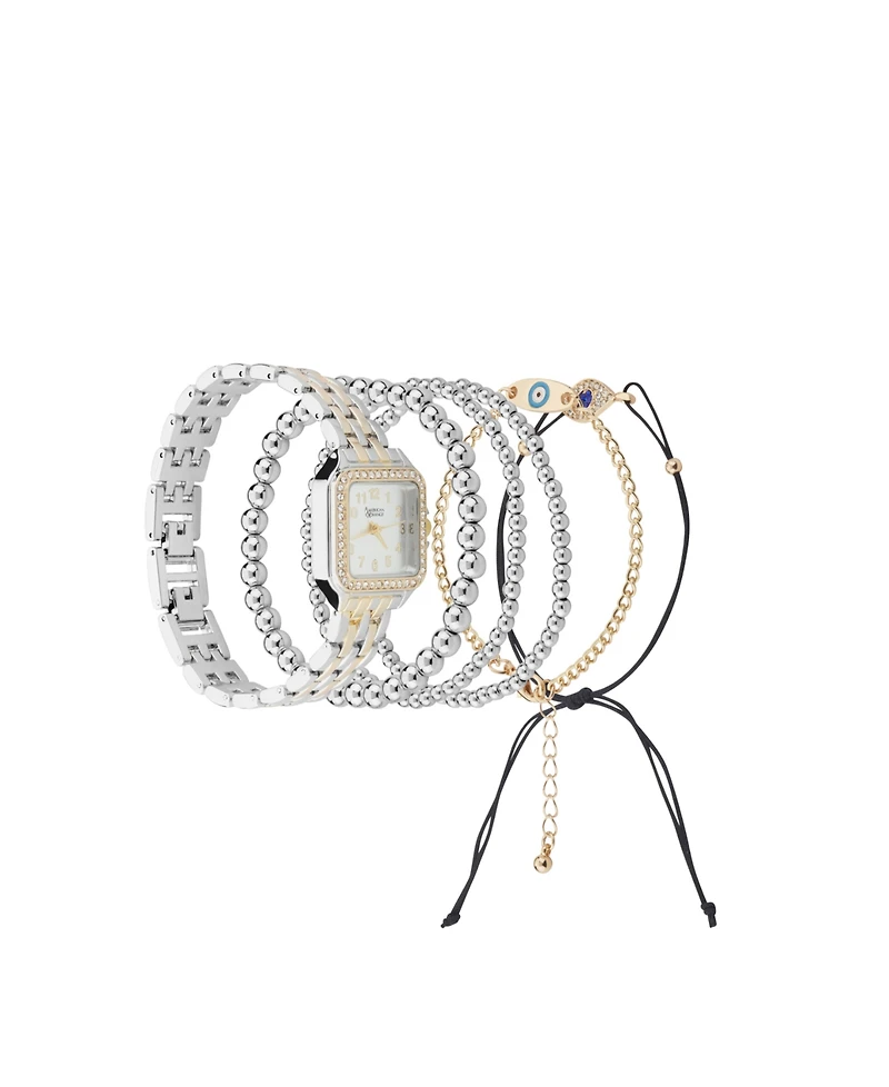 American Exchange Women's Shiny Silver or Gold Metal Alloy Band Analog Watch 26mm Gift Set