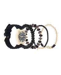 American Exchange Women's Silicone Strap Analog Watch 35mm with Stackable Bracelets Gift Set