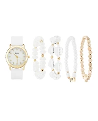 American Exchange Women's Matte White Silicone Strap Analog Watch 38mm with Stackable Bracelets Gift Set