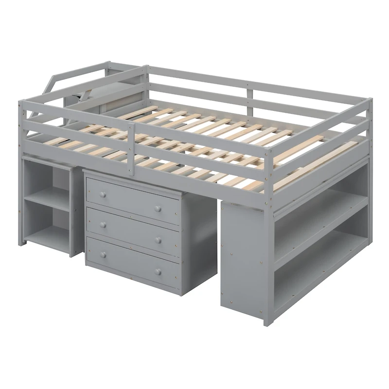 Streamdale Loft Bed with Desk, Drawers, Stairs, Shelves