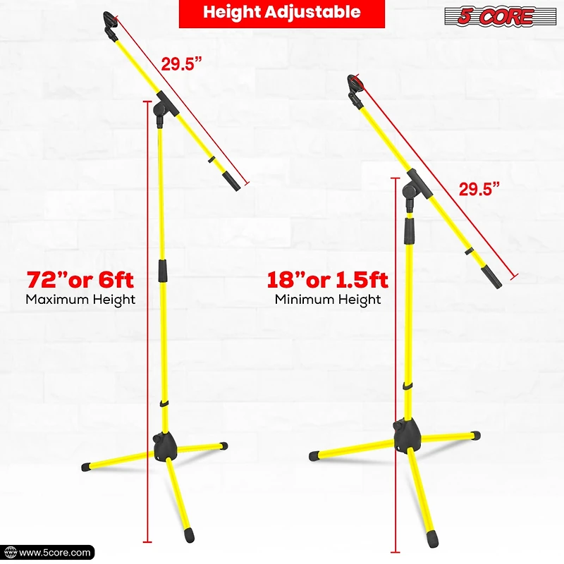 5 Core Microphone Stand 4 Pcs Floor Height Adjustable w Telescoping Boom Arm