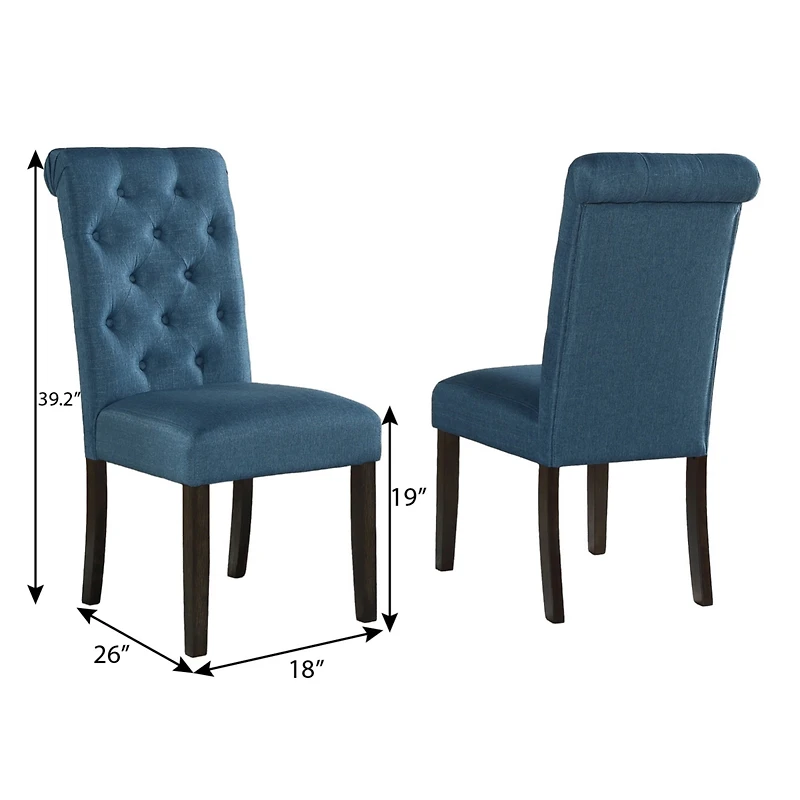 Streamdale Furniture Wood Tufted Asons Dining Chair, Set of 2, Blue