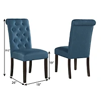 Streamdale Furniture Wood Tufted Asons Dining Chair, Set of 2, Blue