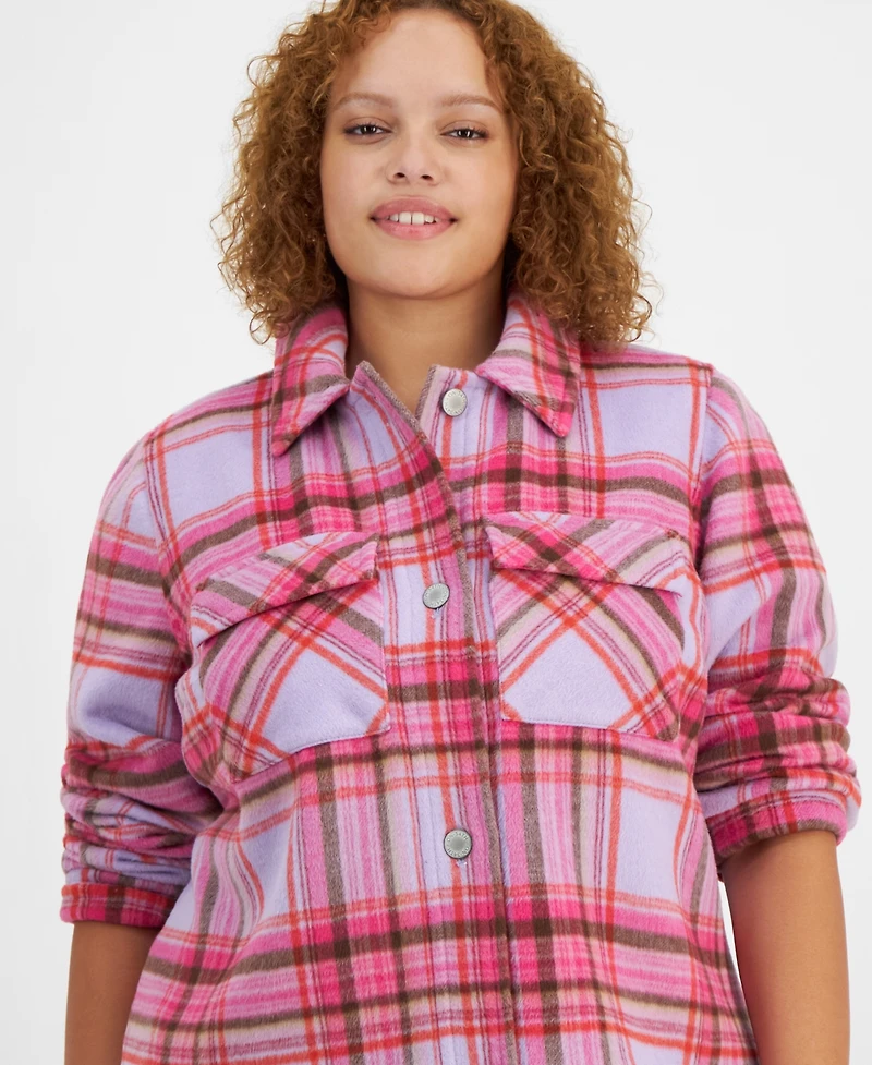 On 34th Trendy Plus Size Plaid Button-Up Short Coat, Created for Macy's