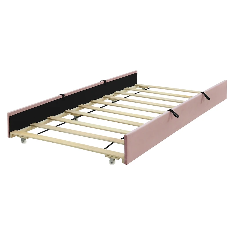 Streamdale Twin Size Velvet Upholstered Platform Bed With Twin Size Trundle, Pink